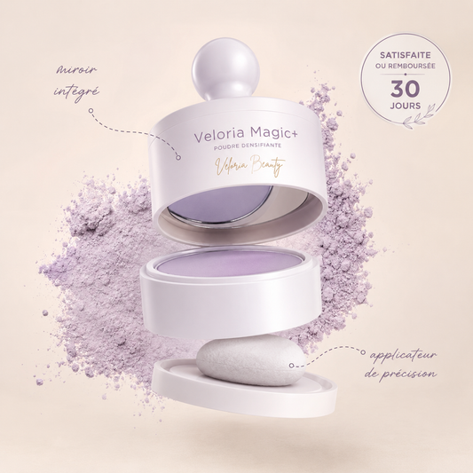Veloria Magic+ La poudre qui redonne vie à votre ligne de cheveux — en 2 minutes.