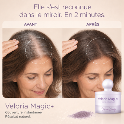 Veloria Magic+ La poudre qui redonne vie à votre ligne de cheveux — en 2 minutes.
